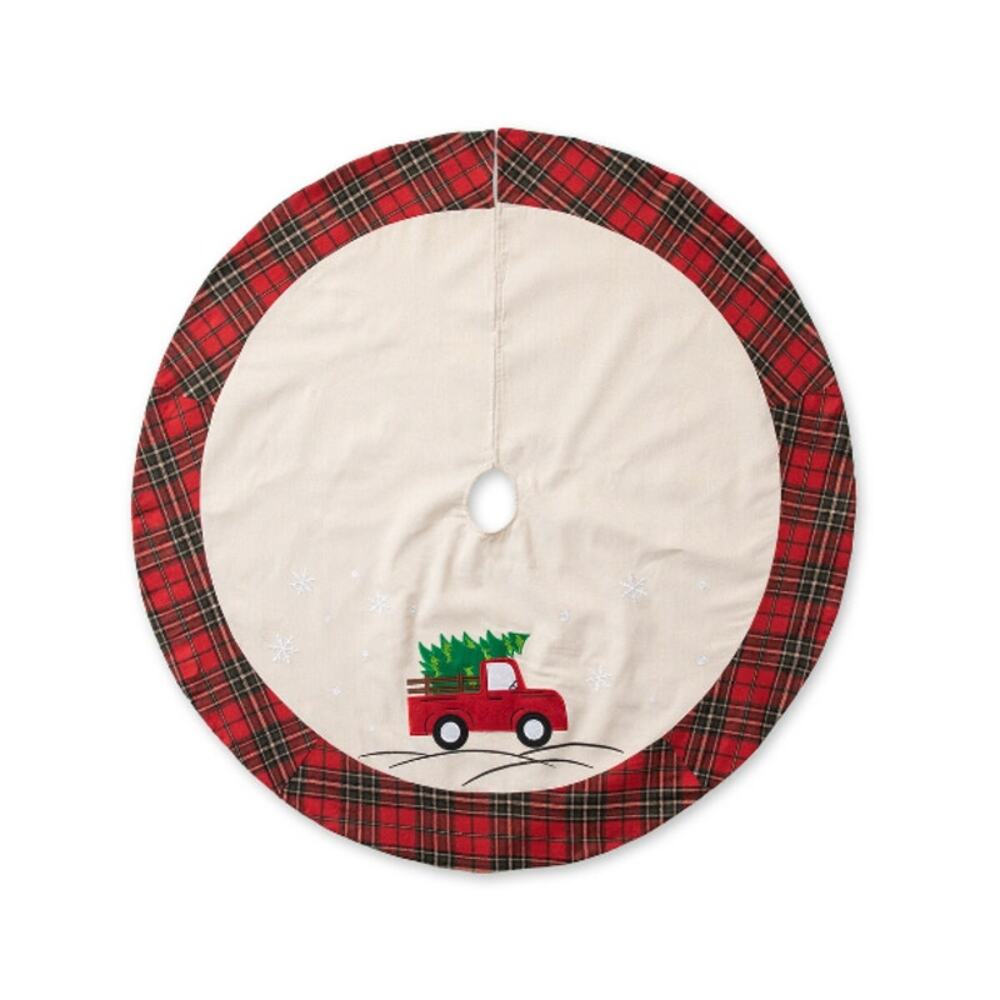 GlitzHome Plaid Round Christmas tree skirt Truck tree 48" Round